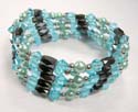 Fashion hematite wrap formed with multi silver beads, aqua / green rhinestone and faceted cylinder shape magnetic hematite beads inlaid. Works well on necklace, bracelet, choker or anklet.