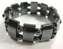 Fashion stretchy hematite bracelet in combination of bold rectangular-shaped hematite beads with double rounded beads inlaid. 