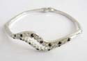 Fashion bangle with two wavy lines in center design, multi clear cz stone and black beads embedded