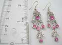 Fish hook fashion earring featuring pink cubic zirconia in circular and water-drop shape pattern design