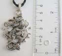 Fashion necklace with black twisted cord string holding a dragon metal pendant at center