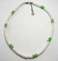 Fashion beaded necklace with lobster clasp in combination of multi white and fimo wood beads 
