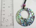 Black suede adjustable necklace holding circular shape abalone seashell with a hole feature design