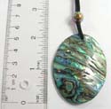 Fashion adjustable necklace holding featuring oval shape abalone seashell at center with black suede string