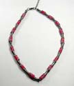 Fashion beaded necklace in combination of red enamel fimo and mental beads with lobster clasp closure