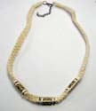 Fashion hemp necklace with 3 fimo wood beads inlaid at center design. Lobster claw clasp