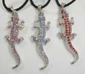 Fashion necklace holding a gecko pendant with multi mini cz stone embedded, black cord string and silver extension chain with lobster clasp. Assorted randomly pick