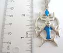 Fashion silver plated necklace holding a special design pendant with blue enamel design, lobster clasp