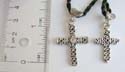 Fashion friendship necklace with black twisted cord string holding cross pendant 