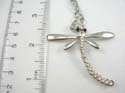Silver plated fashion necklace holding a dragonfly pendant with clear cz stone embedded. Lobster claw clasp