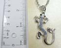 Fashion silver plated necklace holding a gecko pendant with multi blue cz stone embedded, lobster claw clasp