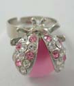 Lady bug fashion ring with pink cat eye beaded paired with clear / pink rounded cz stone 