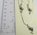 Fashion necklace and earring set, fashion necklace holding a solid dolphin pendant and same design fish hook earring