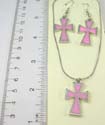 Fashion necklace and earring set. Silver plated necklace holding cross pendant with spring ring clasp paired with same design fish hook earring