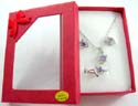 Fashion jewelry box set, silver plated necklace, stud earring and ring with purple cz flower design 