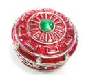 Enamel jewelry box motif a sun pattern in shiny red color and twisted line inlaid around, magnetic lock design