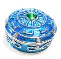 Enamel jewelry box motif a sun pattern in shiny blue color and twisted line inlaid around, magnetic lock design