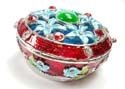 Enamel jewelry box with 5 blue flower forming a big flower pattern in red color and mini blue flower inlaid around, magnet lock design