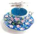 A cup set enamel jewelry box with pinky floral in blue color and magnetic lock design
