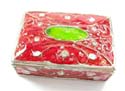 A rectangular shape enamel jewelry box motif curve line and oval shape inlaid with red color