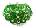 Enamel jewelry box motif purse and silver tree inlaid enamel in green color