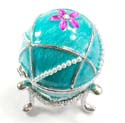 Enamel jewelry box motif an egg shape and purple flower inlaid with white pearl beads line decor, enamel in aquarium color