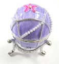 Enamel jewelry box motif an egg shape and pink flower inlaid with white pearl beads line decor, enamel in purple color