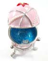 Enamel jewelry box motif an egg shape and red flower inlaid with white pearl beads line decor, enamel in pinky color