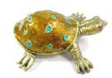 Enamel jewelry box motif bronze turtle figure and turtle shell can be opened, enamel in orange color