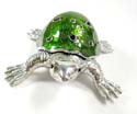 Enamel jewelry box motif silver turtle figure and turtle shell can be opened, enamel in dark green color, magnetic lock design