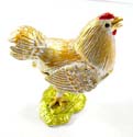 Enamel jewelry box motif hen figure standed on grasses with enamel in gold and silver color