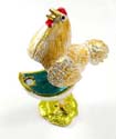 Enamel jewelry box motif hen figure standed on grasses with enamel in gold and silver color