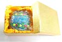 Enamel jewelry box motif yellow and red flower in triple section with enamel in blue color