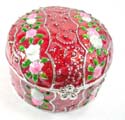 Enamel jewelry box motif pink and white flower in triple section with enamel in red color