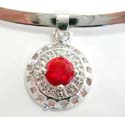 Fashion elegant cuff necklace with pendant motif round shape and macasites inlaid clawing a red cz in the center