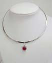 Fashion cuff necklace with pendant motif a red cz cherry and clear cz leafs design