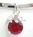 Fashion cuff necklace with pendant motif a red cz cherry and clear cz leafs design