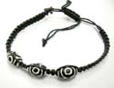 Black hemp string fashion bracelet with d triple evil eye's wooden beads inlaid