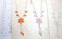Assorted fashion cat's eye necklace motif flower pendant holding 4 leafs on the chain and double chain hanging a leaf on the bottom