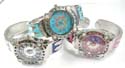 Fashion bangle watch motif circular clock face with sparkle color design and mini cz inlaid