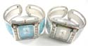 Fashion bangle watch motif rectangular clock face and mini cz inlaid with assorted sparkle color band design