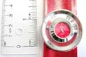 Slap bracelet fashion bangle watch motif double circular clock face with red color and moveable cz design