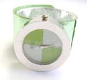 Slap bracelet fashion bangle watch motif circular clock face with green and silver design