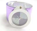 Slap bracelet fashion twisted color bangle watch motif circular clock face with purple and silver design