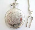 fashion pocket watch design in silver color motif floral garden pattern on cover and white clock face design