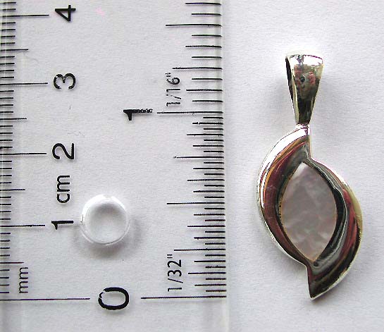 Sterling silver pendant with an olive shape white mother of pearl seashell