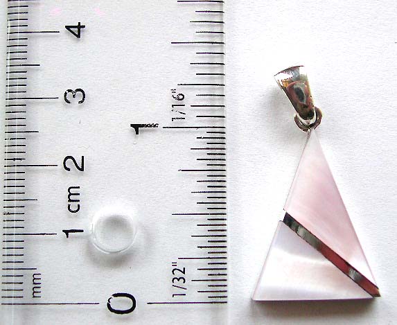 Sterling silver pendant design with line sectioning, 2 pinkish mother of pearl seashell