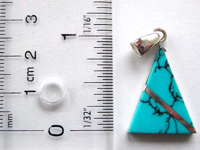 Sterling silver pendant design with line sectioning, 2 blue turquoise stone