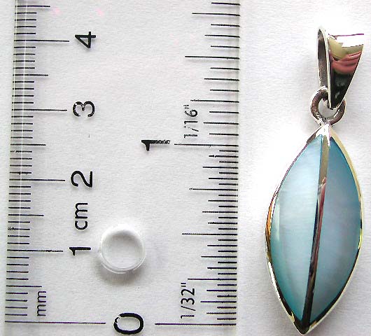 Sterling silver pendant design with 2 blue mother of pearl seashell