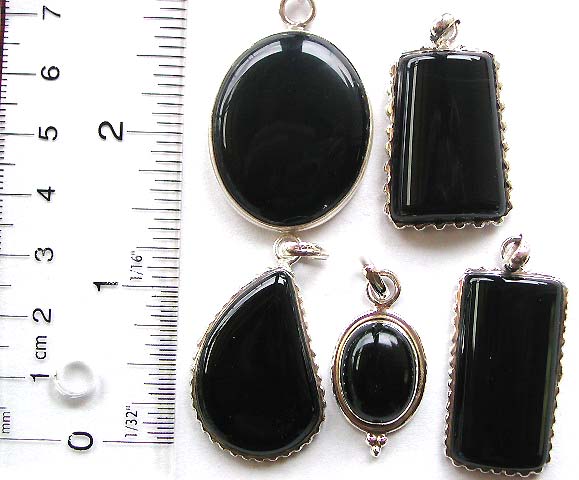 Sterling silver pendant with assorted geometrical design black onyx stone